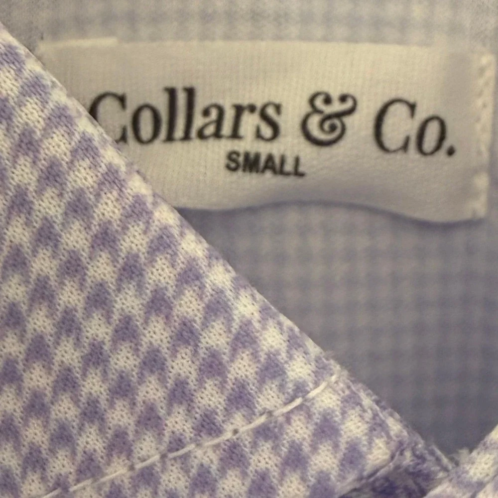 Collars & Co Mens Dress Collar Polo Shirt Purple Micro Houndstooth Small NWT